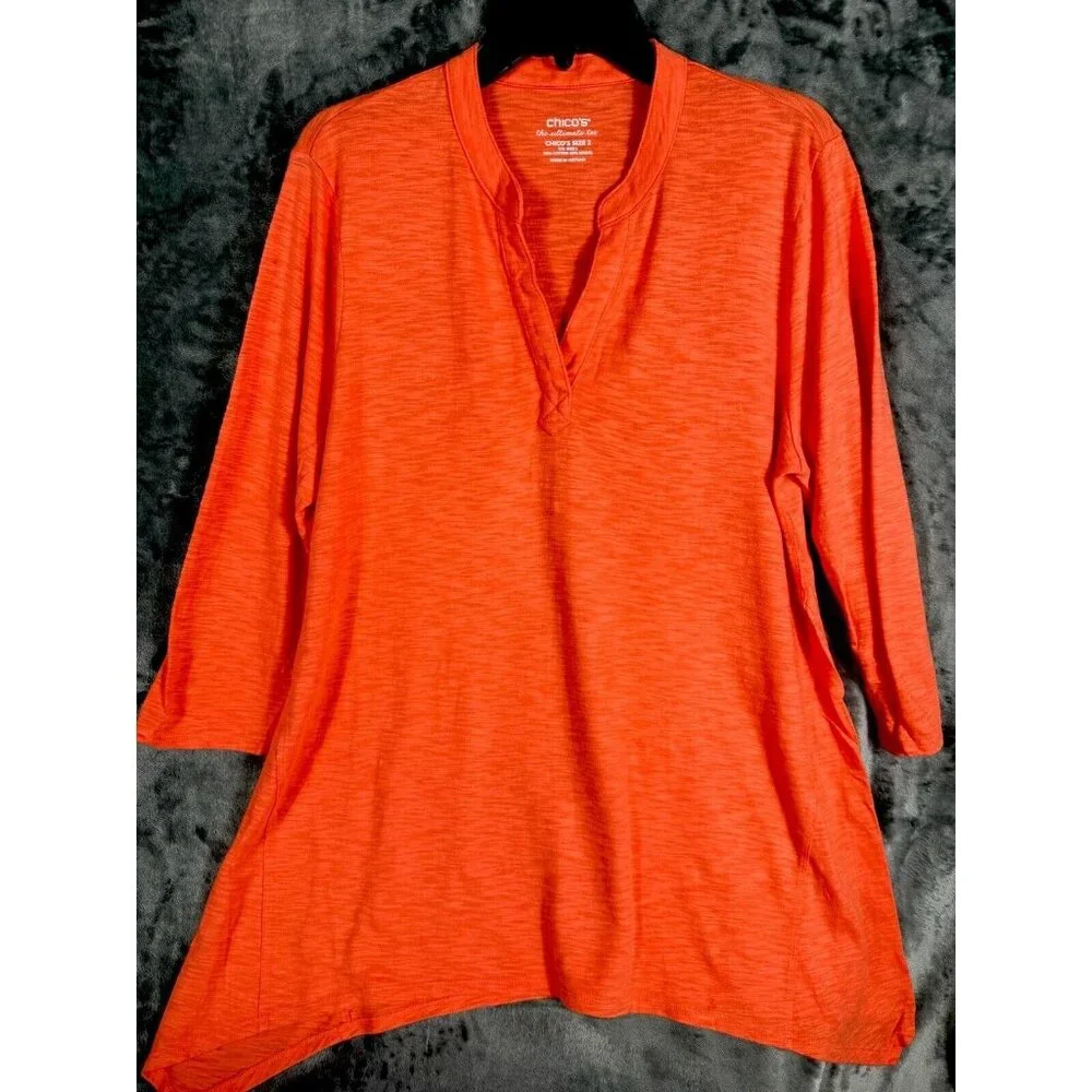 Chico’s The Ultimate Tee Women's Top Size 2 Large Orange 3/4 Sleeve - Picture 1 of 15